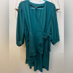 Teal Georgette Wrap Tunic Blouse Top. 3/4 sleeves.